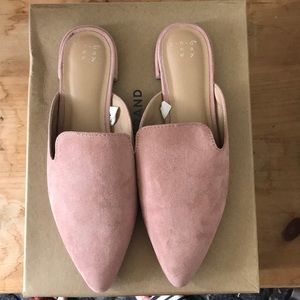 Pink suede mules